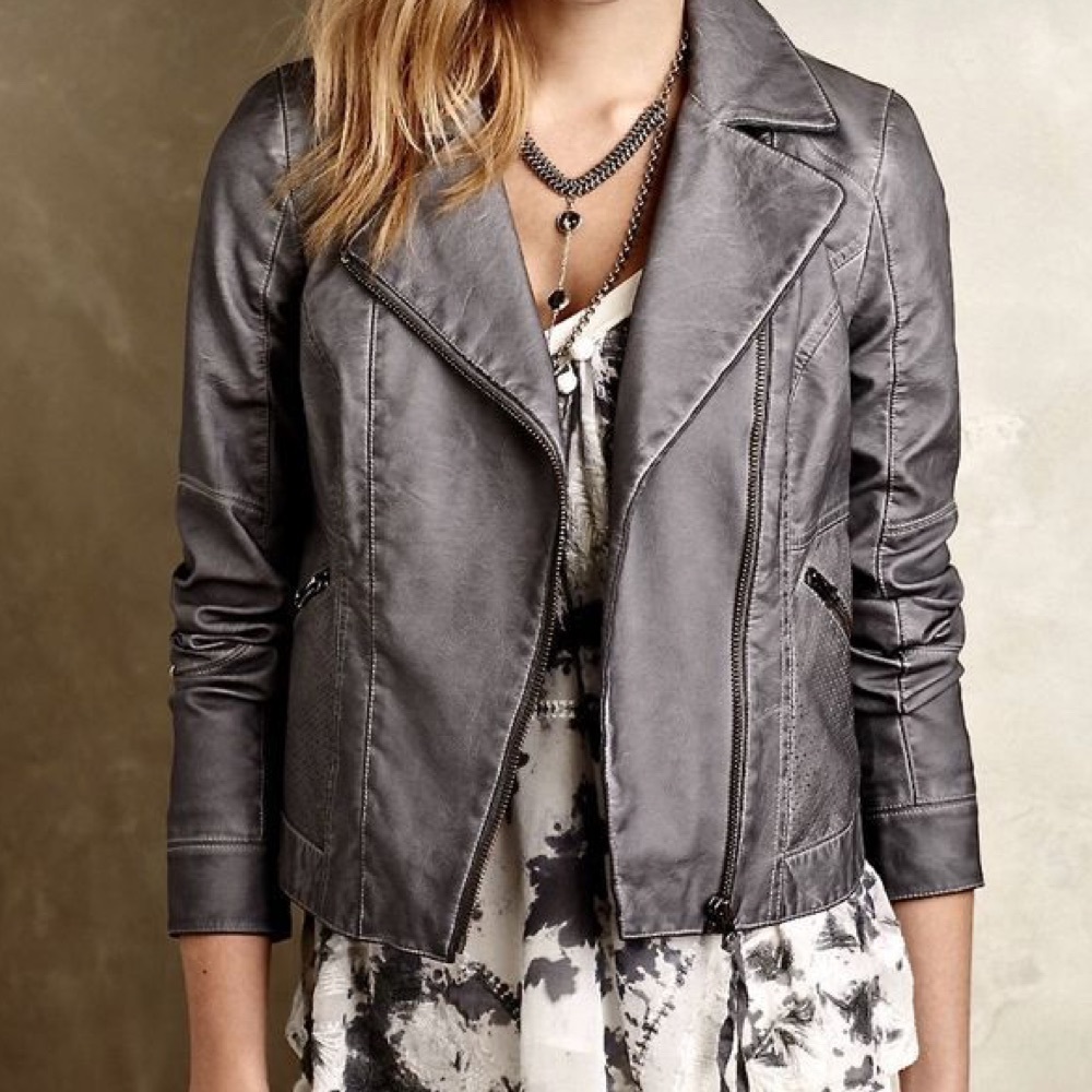 Anthropologie Hei Hei Grey Moto Leather Jacket- Small